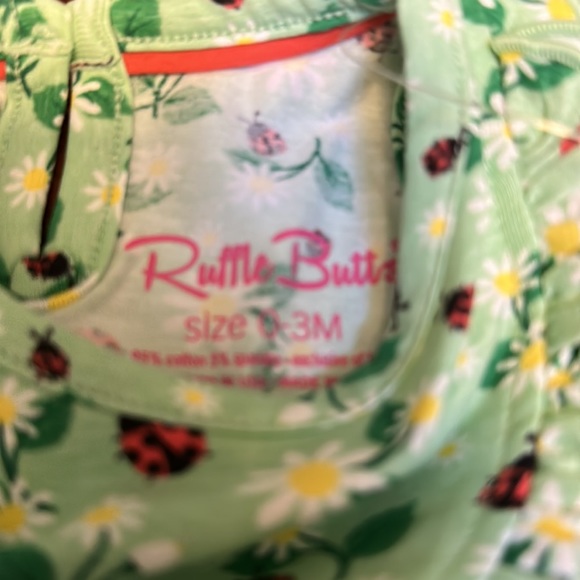 RUFFLE BUTTS Infant Girl Rufflebutts Daisies & Ladybugs Ruffle Detail Romper - Picture 8 of 15